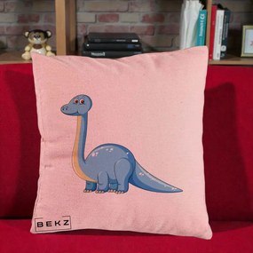 Perna Personalizata Brontosaur Albastru, 40x40 cm, Roz, Husa Detasabila, Perna Inclusa, BEKZ®