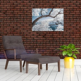 Tablou cu copac înzăpezit lângă apă (70x50 cm)