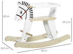 HOMCOM Căluț Balansoar Clasic din Lemn pentru Copii 1-3 Ani, Design Sigur cu Margine și Suport pentru Picioare, 68x26.5x48cm, Alb | Aosom Romania