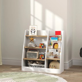 AIYAPLAY Bibliotecă pentru copii, depozitare cărți 4 nivele, suport pentru cărți, grilaj de depozitare, alb | Aosom Romania