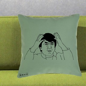 Perna Decorativa Jackie Chan WTF, 40x40 cm, Verde, Husa Detasabila, Perna Inclusa, BEKZ®