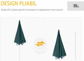 Outsunny Umbrelă de Plajă și Grădină cu Perdea Parasolară, Poliester și Metal, Φ220cm, Verde Închis | Aosom Romania
