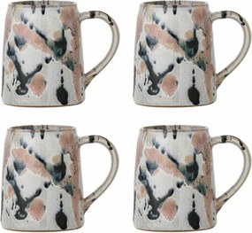 Set 4 căni din ceramică, multicolor, fond crem cu tonuri delicate, glazură reactivă cu nuanțe unice, 10 x 9 cm, „Winnie”