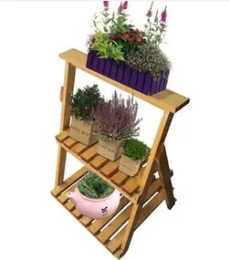 Etajera flori din lemn, Homs Garden 4, Natur, 69 x 58 x 50 cm