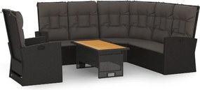 vidaXL Set mobilier de grădină cu perne, 3 piese, negru, poliratan