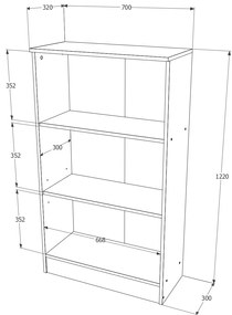 Biblioteca Flint, 2 Usi, Alba, 70 x 32 x 122 cm