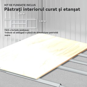 Outsunny Magazie de Grădină 4,9 m² 277x195x192 cm cu 2 Uși Culisante, Acoperiș Înclinat și 4 Grile de Ventilație, Gri Argintiu | Aosom Romania