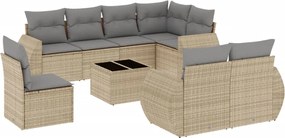 vidaXL Set canapele de grădină, 9 piese, cu perne, bej, poliratan