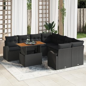 vidaXL Set de canapele pentru grădină 9 pcs Negru 100 x 55 x 73 cm