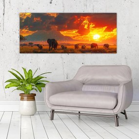 Tablou - Turmă de elefanți (120x50 cm)