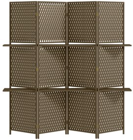 HOMCOM Paravan interior separator de încăpere 4 panouri 2 rafturi lemn de pin țesut cu fibre de hârtie 181 x 180 cm maro | Aosom Romania