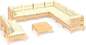 vidaXL Set mobilier grădină cu perne crem, 10 piese, lemn masiv de pin