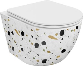 Mexen Lena vas de toaletă Rimless cu capac cu închidere lentă, slim, duroplast, piatră albă terrazo - 30224096