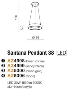 Lustra LED suspendata design circular SANTANA 38 3000K WO