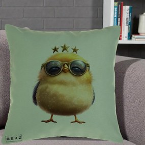 Perna Decorativa Pui Gold Star cu Ochelari Aurii, 40x40 cm, Verde, Husa Detasabila, Perna Inclusa, BEKZ®