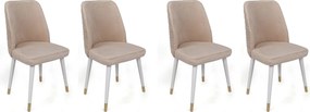 Set 4 scaune HUGO-407 V4, bej/alb, stofa catifelata/metal, 50x49x90 cm