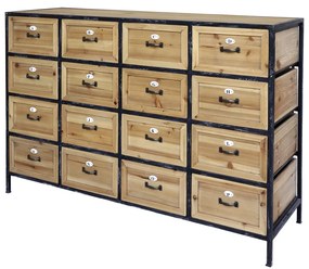 Comoda natur, din lemn masiv si metal, cu 16 sertare, aspect industrial