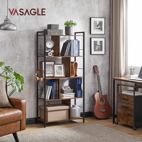 Biblioteca Living, Maro Rustic / Negru, PAL / Metal, 5 Rafturi