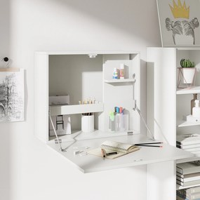 HOMCOM Birou Suspendat Pliabil cu Rafturi, Ideal pentru Spații Mici, Design Modern, Alb | Aosom Romania