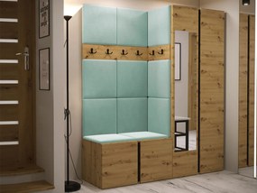 Mobilier hol Tovenaz XII (Stejar artisan + Negru + verde deschis) (cu oglindă). 1104813