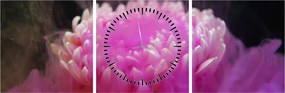 Tablou cu floare în fum roz (cu ceas) (90x30 cm)
