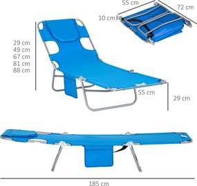 Outsunny Șezlong de grădină, fotoliu cu deschidere căptușită pentru față, șezlong de masaj pentru exterior, buzunar lateral, material textil, metal, Albastru | Aosom Romania