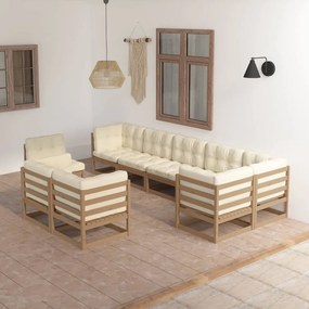 3076727 vidaXL Set mobilier de grădină cu perne, 9 piese, lemn masiv de pin
