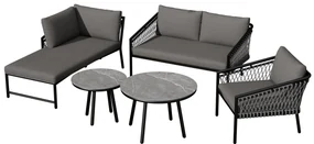 Set de lounge pentru grădină, Set de canapea modern pentru exterior cu frânghie țesută manual, Include perne de șezut și spate, Gri
