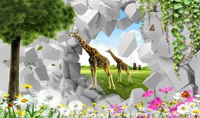 Tapet Premium Canvas - 3d girafe in natura