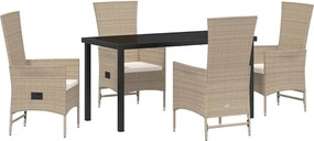vidaXL Set de masă pentru grădină cu pernă 5 pcs Bej poliratan