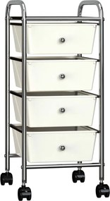 vidaXL Cărucior de depozitare mobil cu 4 sertare, alb, plastic