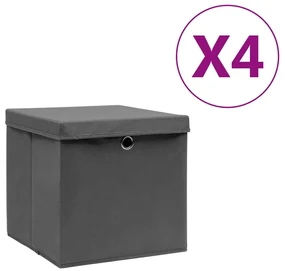 vidaXL Cutii depozitare cu capac, 4 buc., gri, 28x28x28 cm