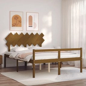 vidaXL Cadru de pat senior cu tăblie, maro miere, king size lemn masiv