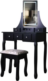 RESIGILAT- Set Cleopatra, Masă de toaletă cu oglindă iluminată LED, control touch, 5 sertare, scaun, Negru