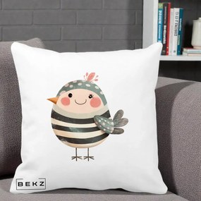 Perna Decorativa Pui Kawaii Teal cu Flori, 40x40 cm, Alba Mata, Husa Detasabila, Perna Inclusa, BEKZ®