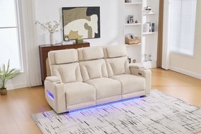 Canapea 3 locuri cu 2 reclinere electrice, masuta, USB-C, suport pahare, lumini de citire, lumini LED, Torven 216x96cm