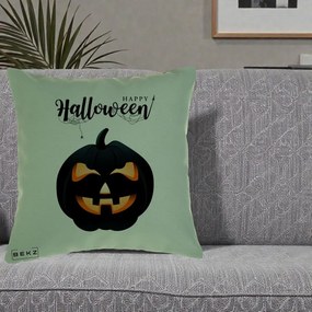 Perna Decorativa Happy Halloween Dovleac Negru cu Paianjen, 40x40 cm, Verde, Husa Detasabila, Perna Inclusa, BEKZ®