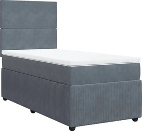 vidaXL Pat box spring cu saltea, gri închis, 90x200 cm, catifea