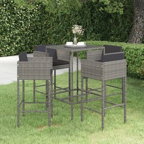 3094791 vidaXL Set mobilier bar de grădină cu perne, 5 piese, gri, poliratan