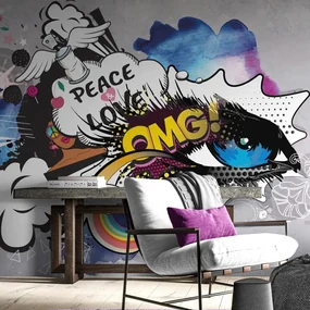 Tapet ochiul graffitti pe fundalul gri