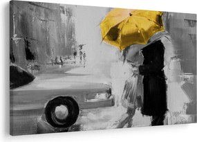Tablou - Cuplu în dragoste sub o umbrelă, galben (90x60 cm)