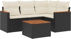 vidaXL Set mobilier de grădină cu perne, 5 piese, negru, poliratan