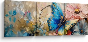 Tablou - Pictura de flori și fluturi (cu ceas) (90x30 cm)
