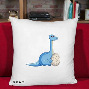 Perna Decorativa Brontosaur cu Ou, 40x40 cm, Alb Pufos, Husa Detasabila, Perna Inclusa, BEKZ®