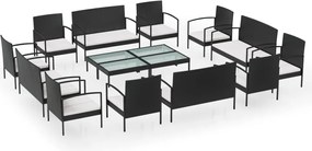 vidaXL Set mobilier de grădină cu perne, 16 piese, negru, poliratan
