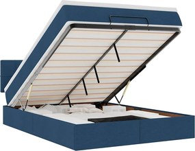 vidaXL Pat otoman cu saltea și LED-uri albastru 140x190 cm țesătură