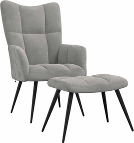 vidaXL Scaun de relaxare cu taburet, gri deschis, catifea