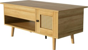 Masă de cafea cu blat rabatabil și uși din ratan, spațiu de depozitare practic,103x50x46 cm, Culoare naturală