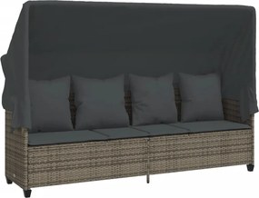 vidaXL Șezlong cu baldachin și perne, gri, poliratan