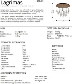 Plafoniera cu 19 pendule LED CCT cu telecomanda Lagrimas